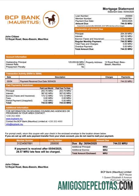 imprimível Mauritius BCP Bank (Maurício) Declaração de hipoteca limitada Word e modelo PDF